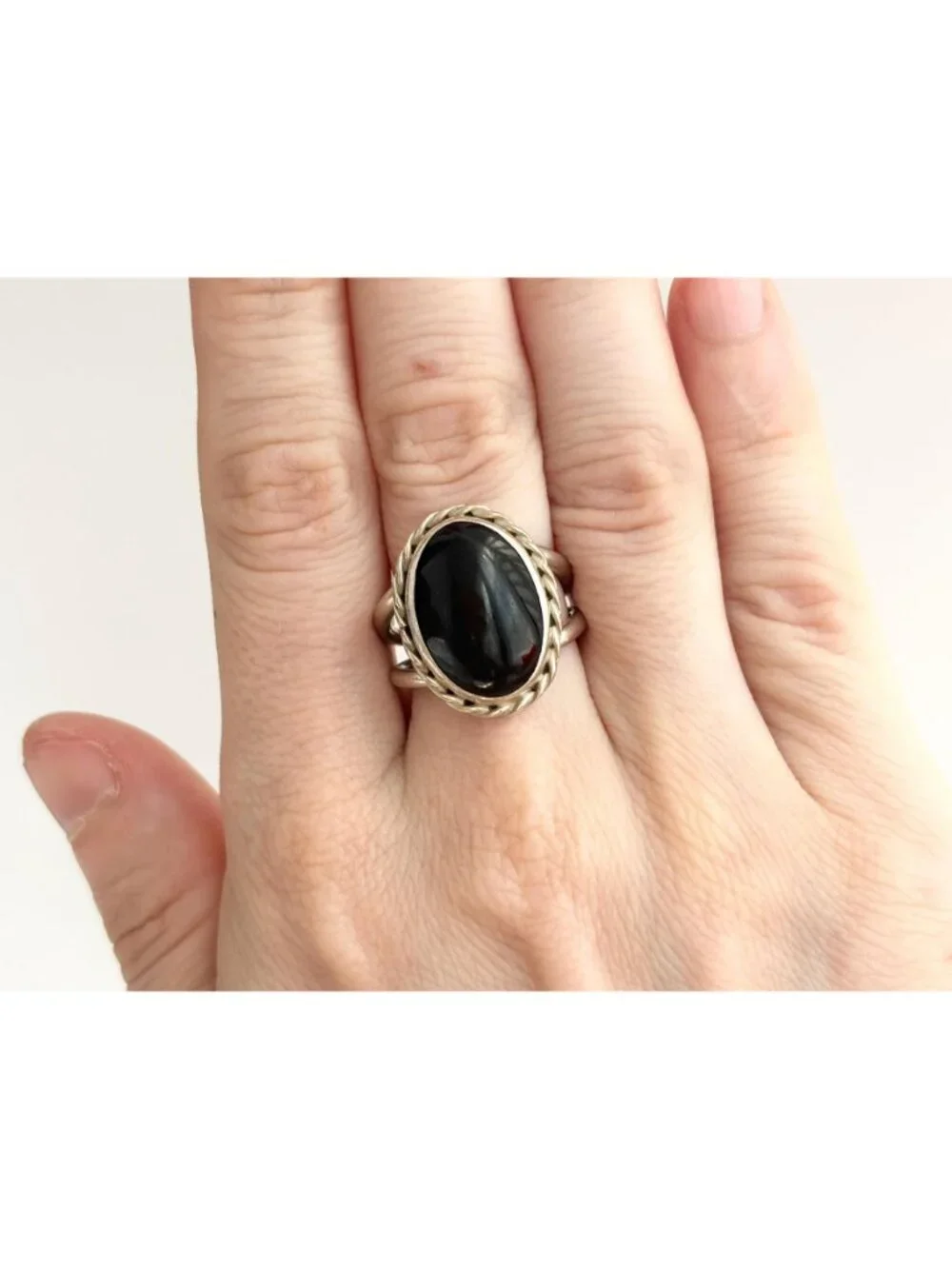Black Onyx Southwest Style Sterling Silver 925 Vintage Ring - sz 7.5
